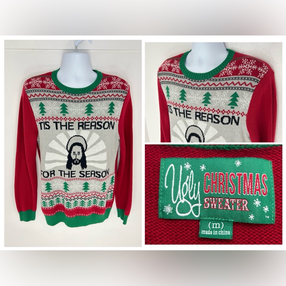 Jesus Tis the Reason for the Season Ugly Christmas‎ Sweater Size Medium Holiday
